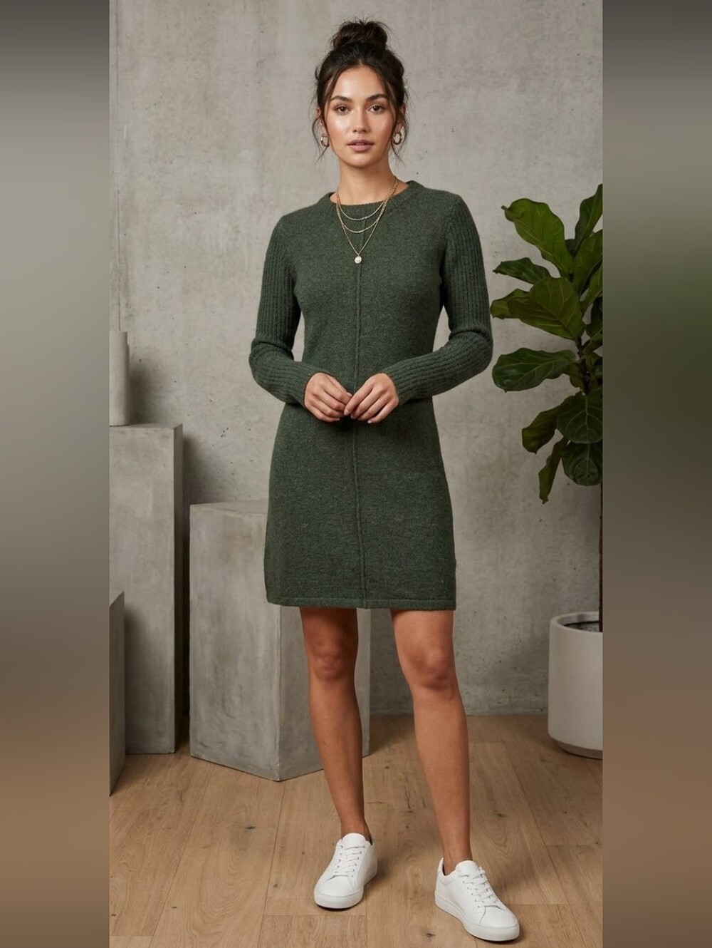 Wearing Your Heart On Your Sleeve Forest Green Knit Sweater Mini Dress US S